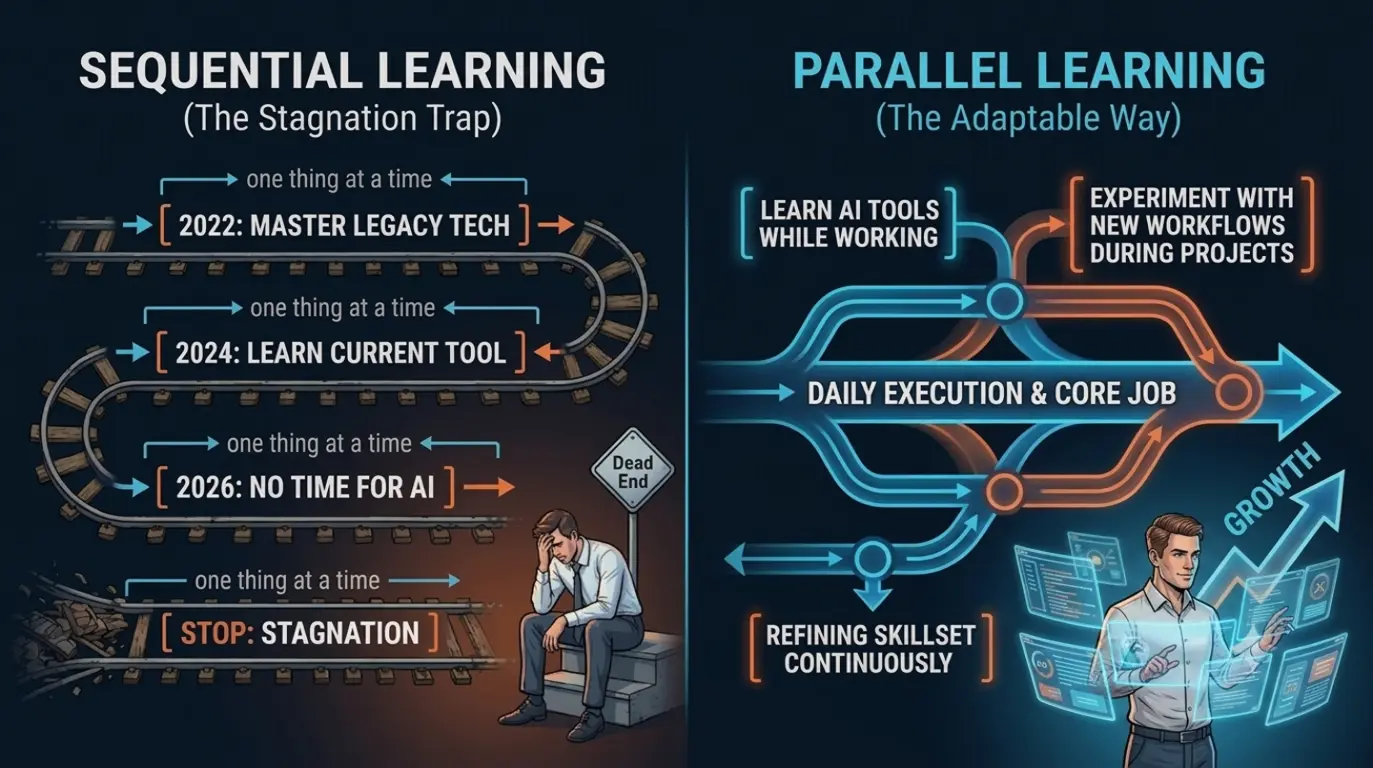 A comparison of outdated sequential learning versus necessary parallel learning.